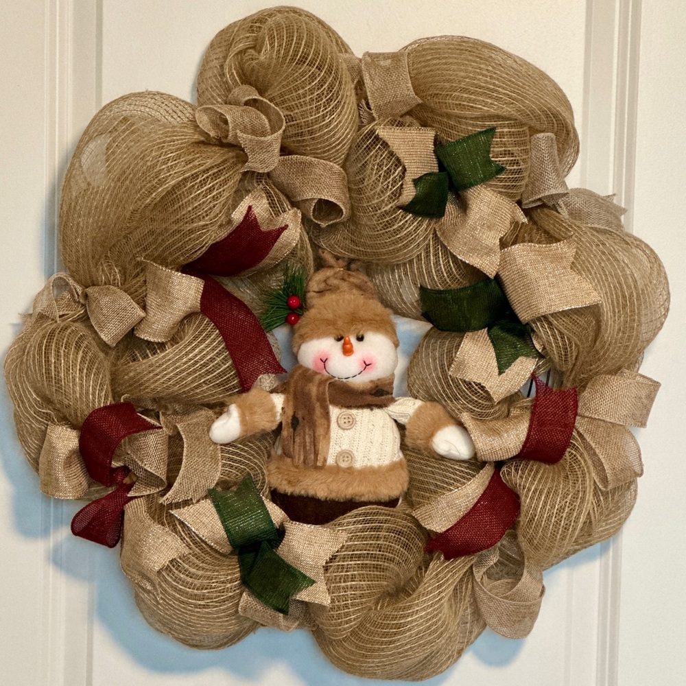 Handmade Rustic Snowman Christmas Wreath | 25–26”